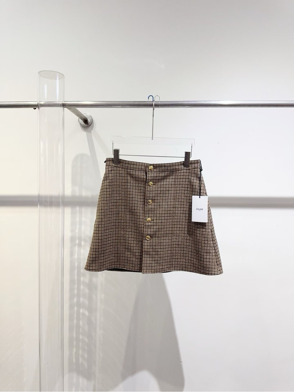 Celine Brown Checked Button-Front Mini Skirt